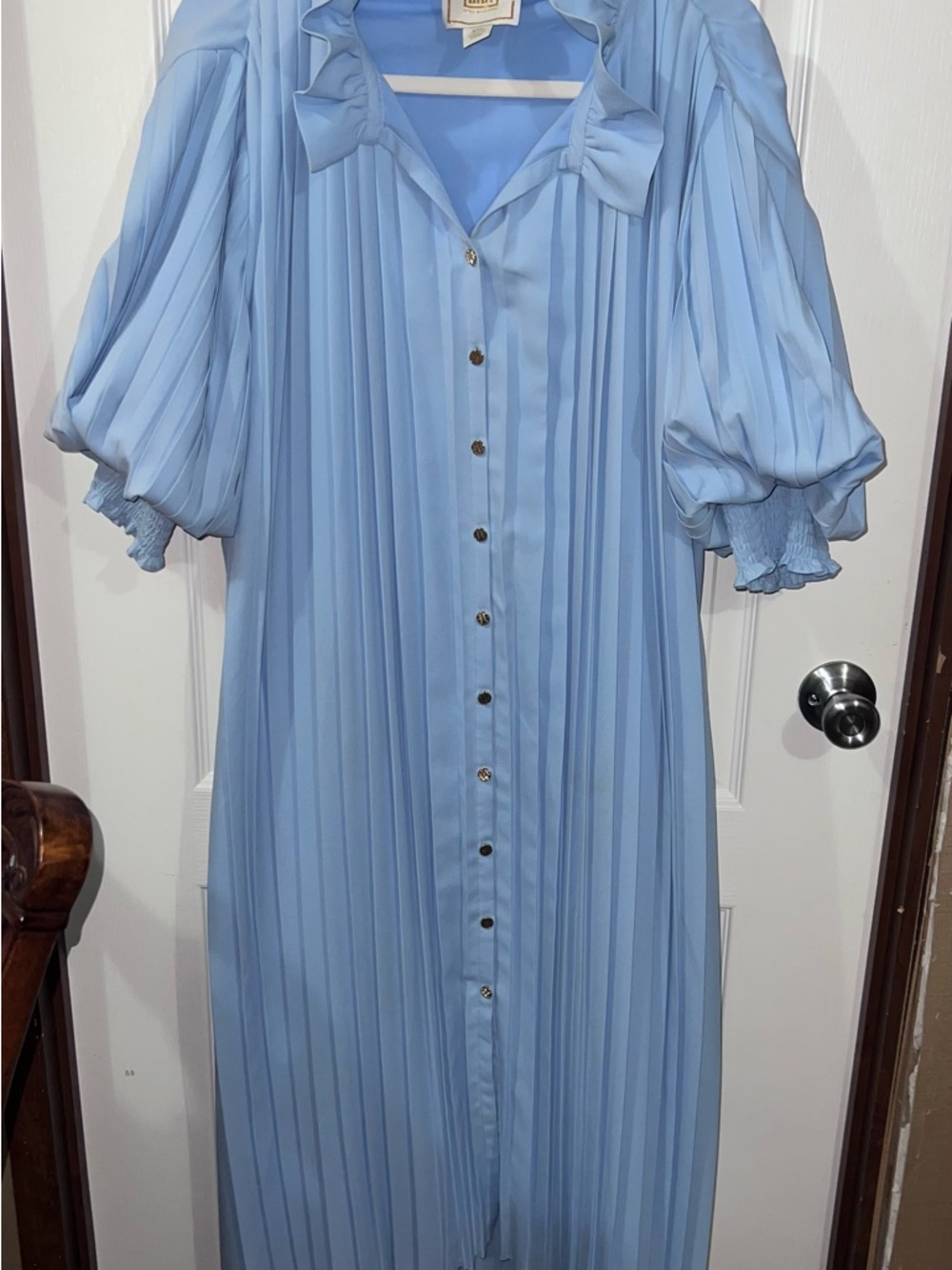 Pleated Light Blue High-Low Dress